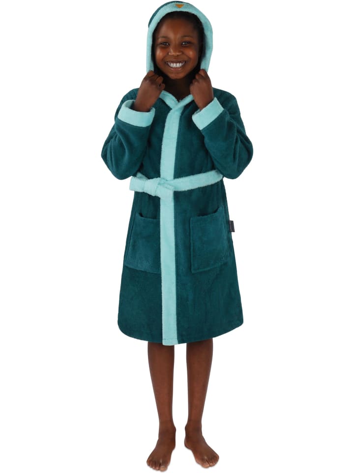 normani Kinder Bademantel aus Bio-Baumwolle Malia in Blau / Pinguin günstig kaufen