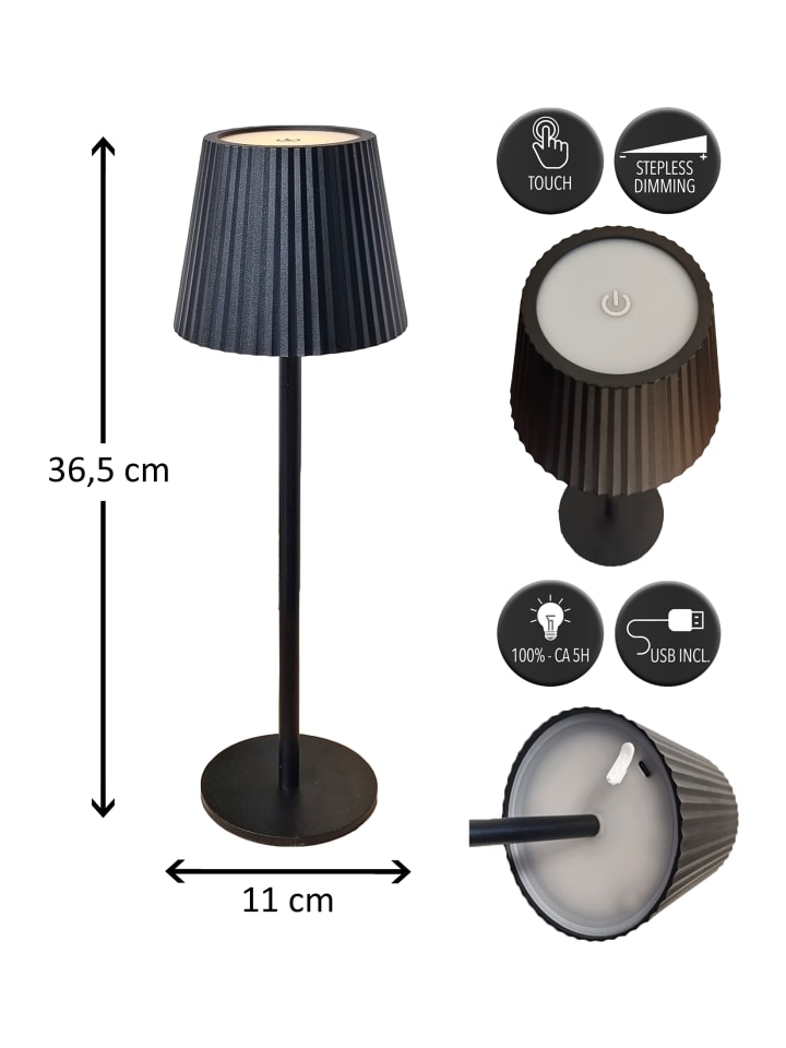Coen Bakker LED Tischlampe dimmbar Touch Farbwechsler IP44 Innen & Außen 36,5x11cm Schwarz günstig kaufen onesize