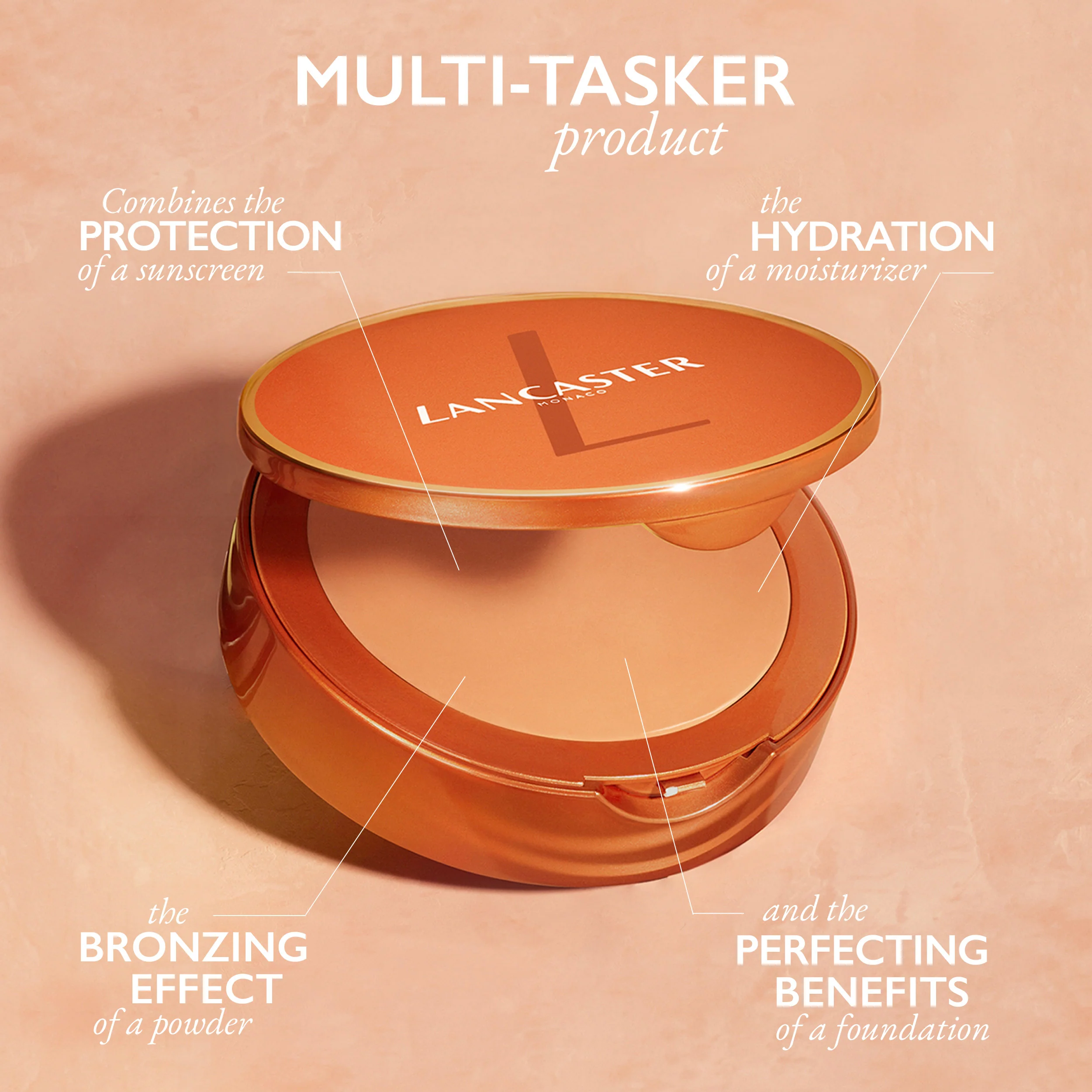 Lancaster Make-up Infinite Bronze tonirana kompaktna krema za zaštitu od sunca SPF50 - Šminka za lice od sunca, kompaktni puder, kremasti puder, highlighteri i highlighteri