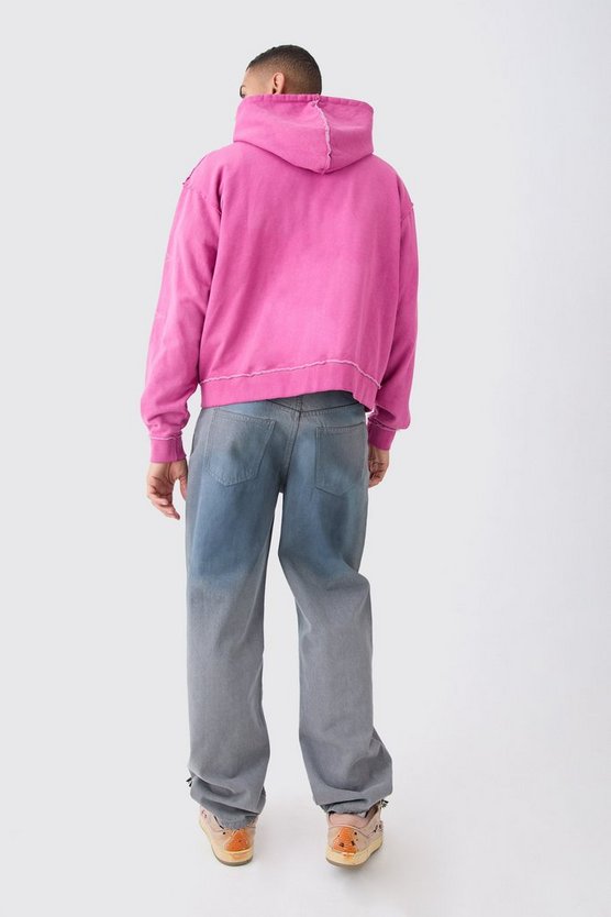 Kastiger Oversize Hoodie mit rohem Saum