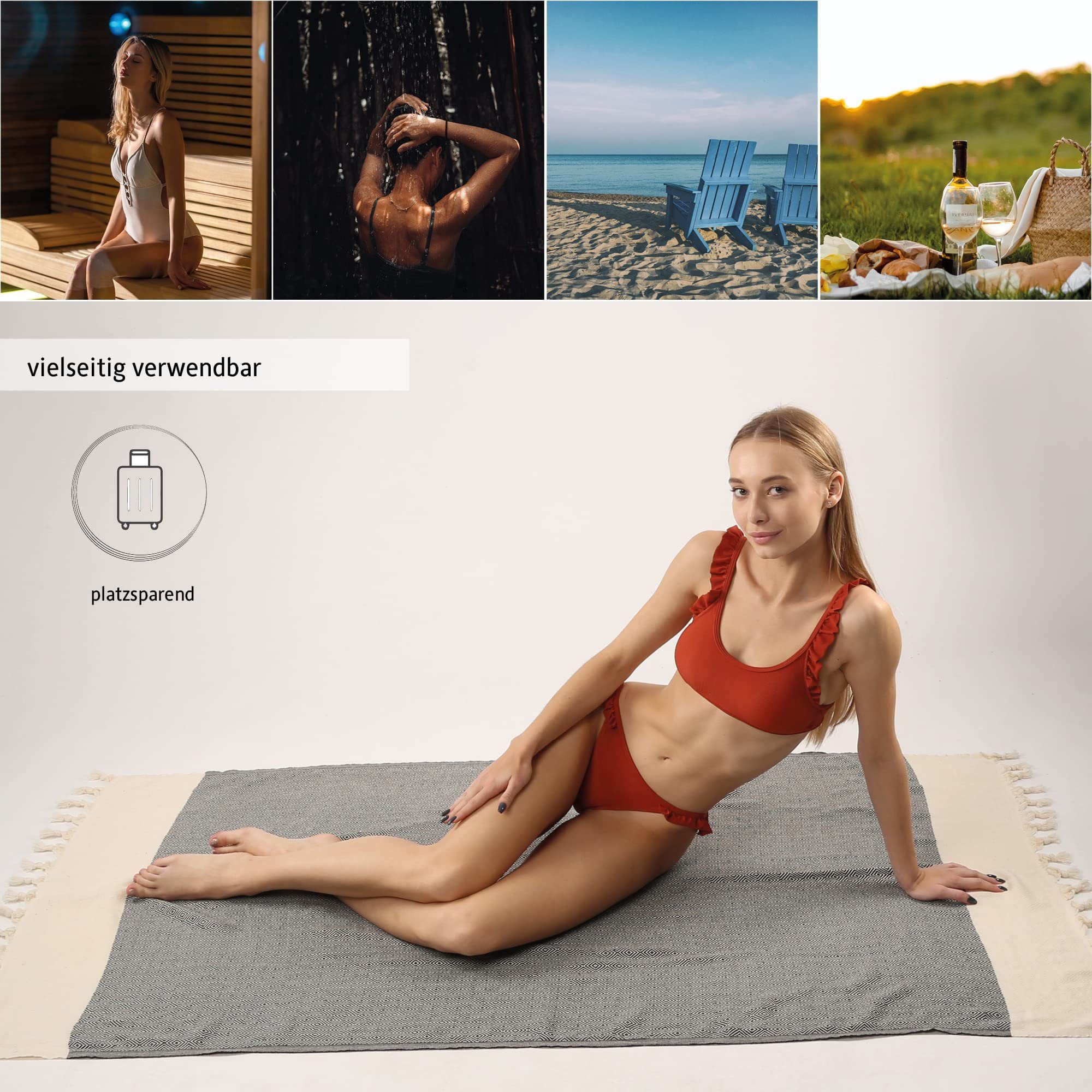 Komfortec Hamamtücher Strandtuch, XXL, 100x180cm, %100 Baumwolle, Baumwolle (1-St), Saugfähiges & Schnelltrocknendes, Hamamtuch, Handtuch, Saunatuch