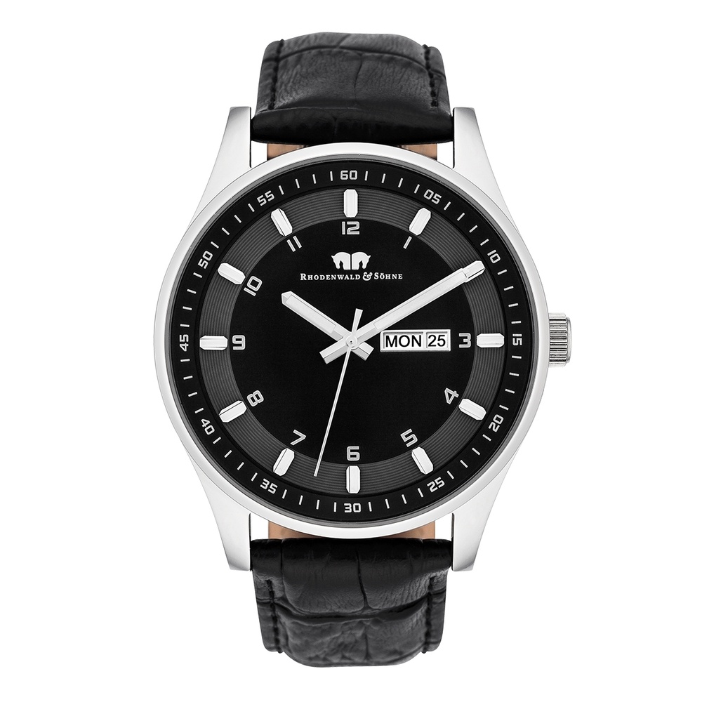 Rhodenwald & Söhne Montre à quartz Couragian en Cuir véritable en Noir Montre