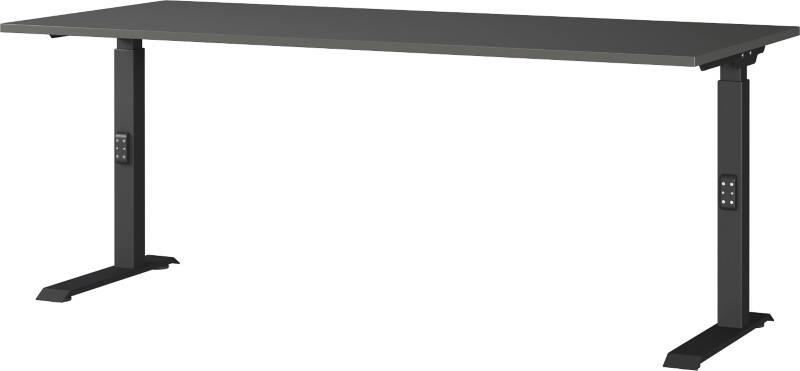 GERMANIA Sitz-Stehschreibtisch Mailand Metall, Spanplatte Schwarz C-Fuß 1.800 x 800 x 910 mm