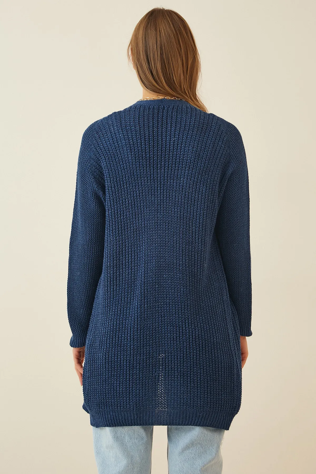 Happiness İstanbul  Damen-Cardigan „Thessaloniki“ aus Mesh in Kobaltblau, Basic-Strick, YG00095