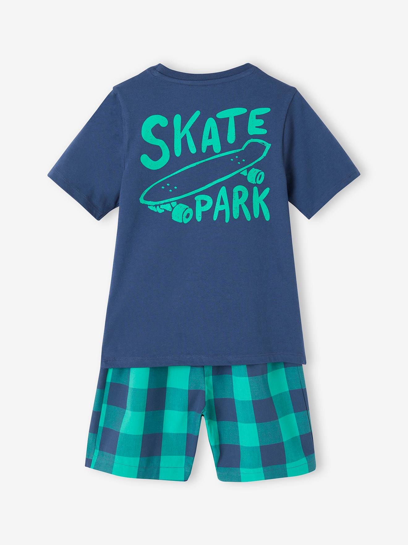 Vertbaudet Jungen Sommer-Schlafanzug mit Skater-Print Oeko-Tex - aquamarine