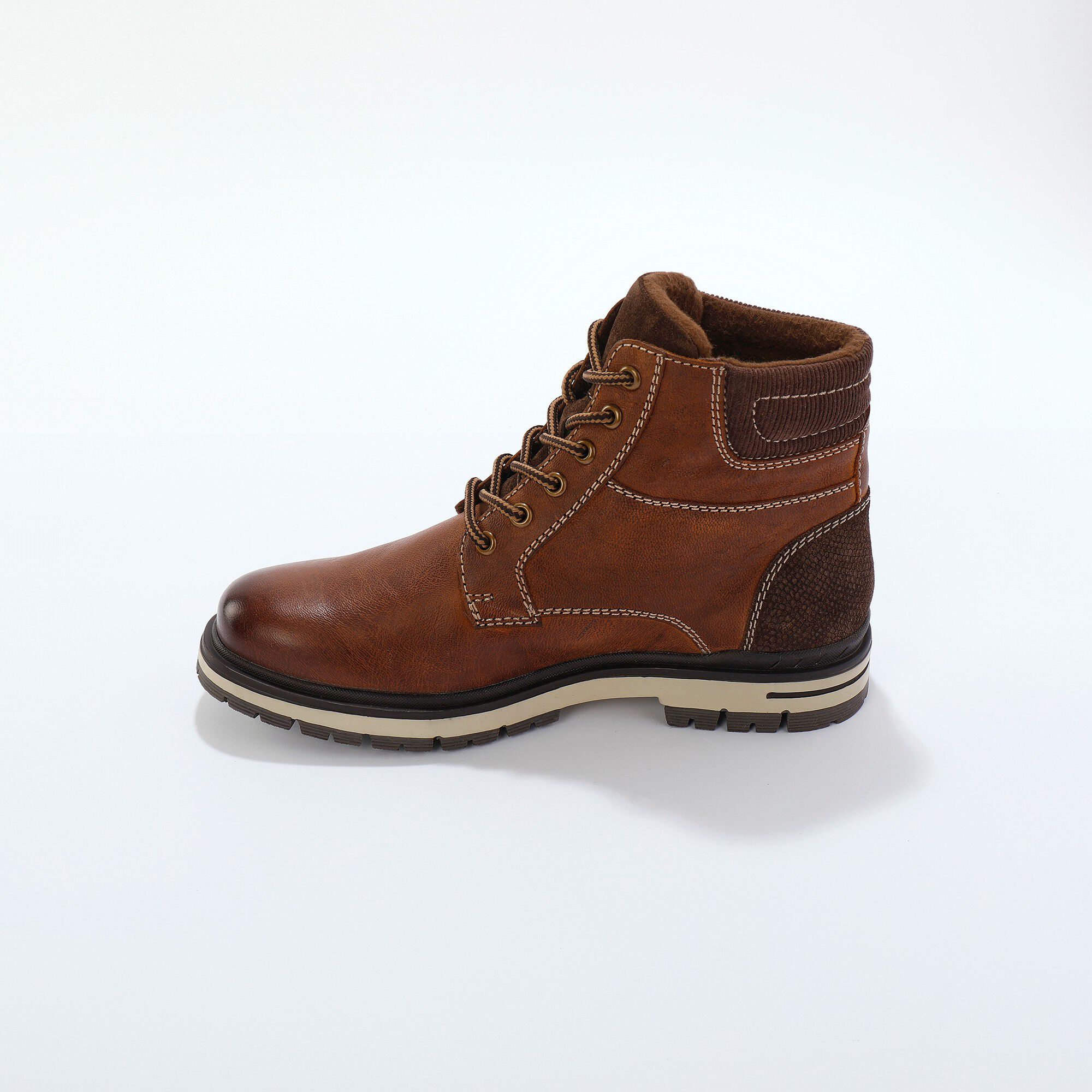 Bottines montantes à lacets cuir et velours
