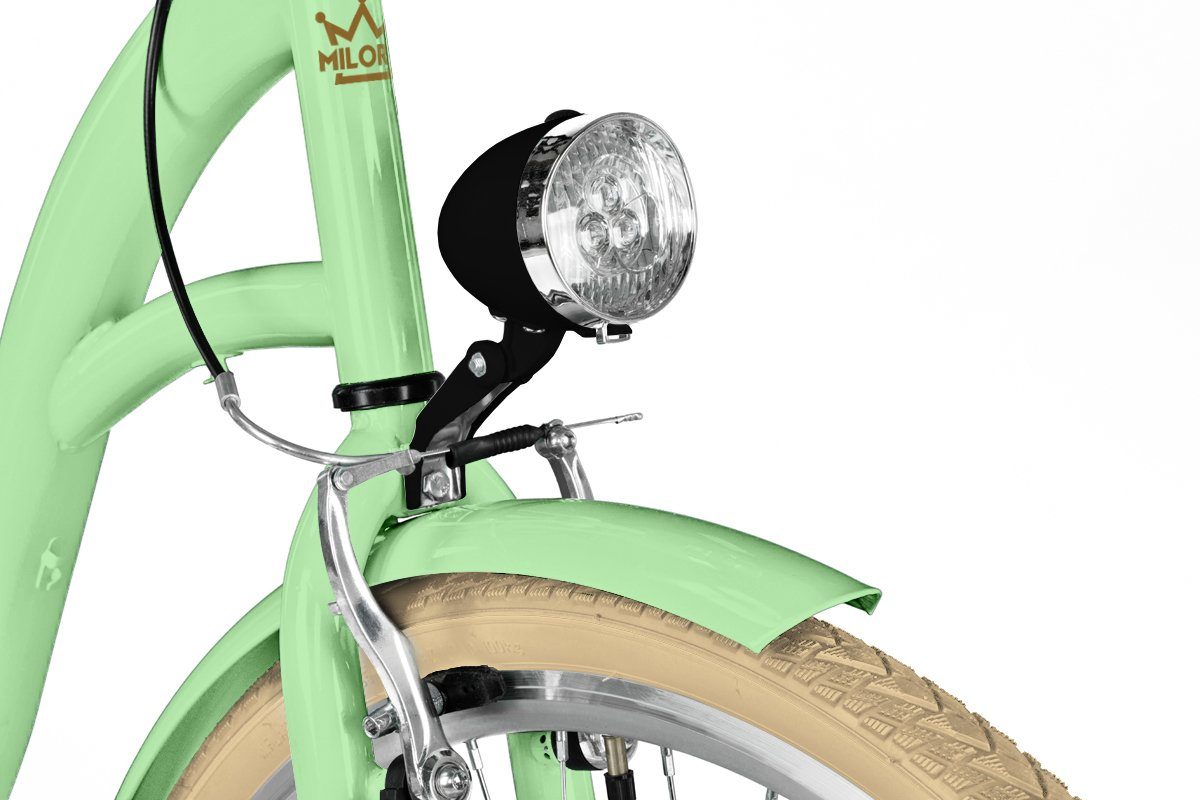 MILORD BIKES Cityrad Milord City Damenfahrrad Weidenkorb 28/26 Zoll, Mintze-Creme, 3-Gang, 3 Gang, Nabenschaltung