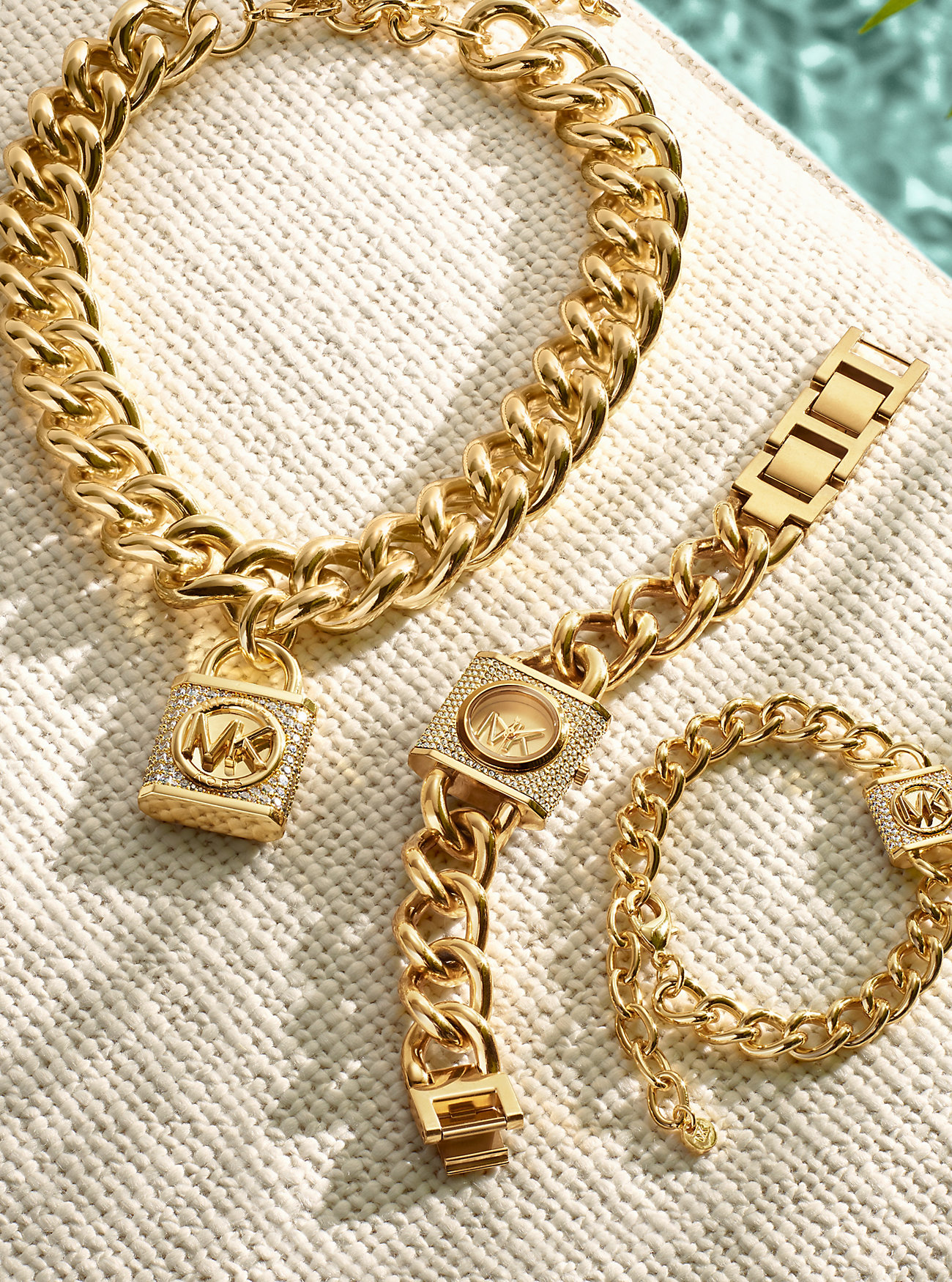 Precious Metal-Plated Brass Pavé Lock Curb Link Necklace - GOLD