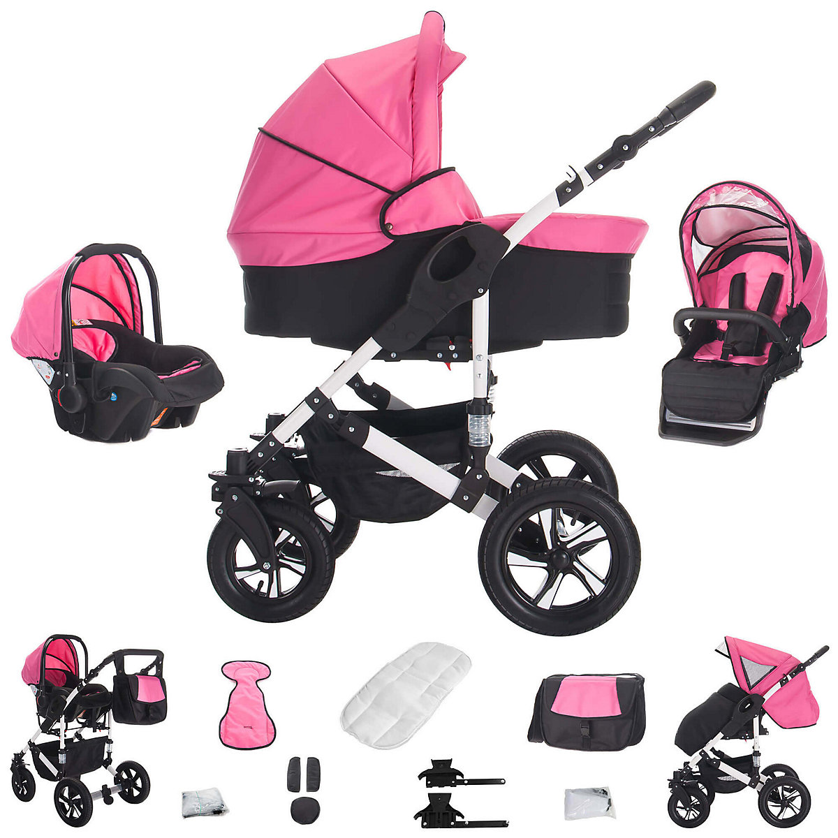 Florida | 3 in 1 Kombi Kinderwagen Komplettset | Hartgummireifen Kombikinderwagen