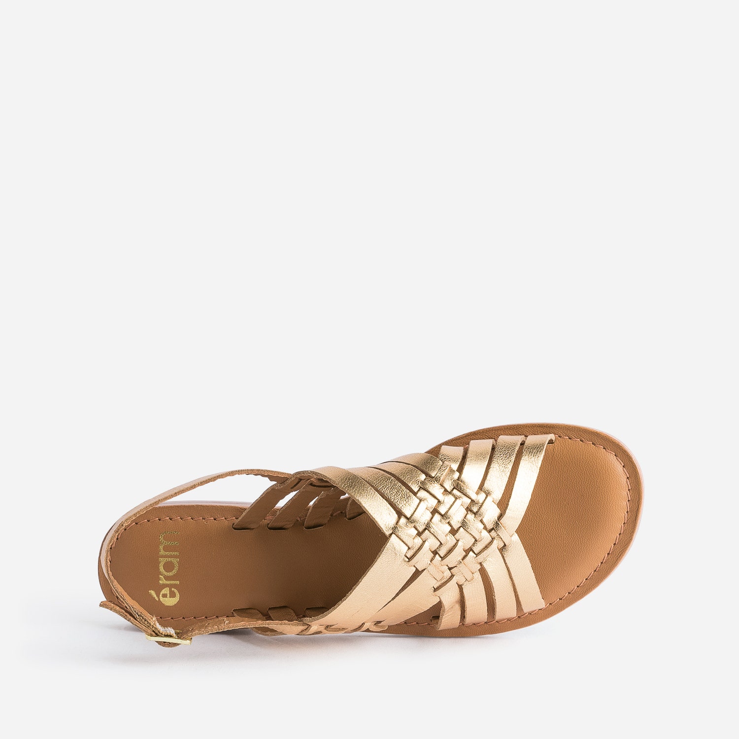 Sandale dorée en cuir tressé