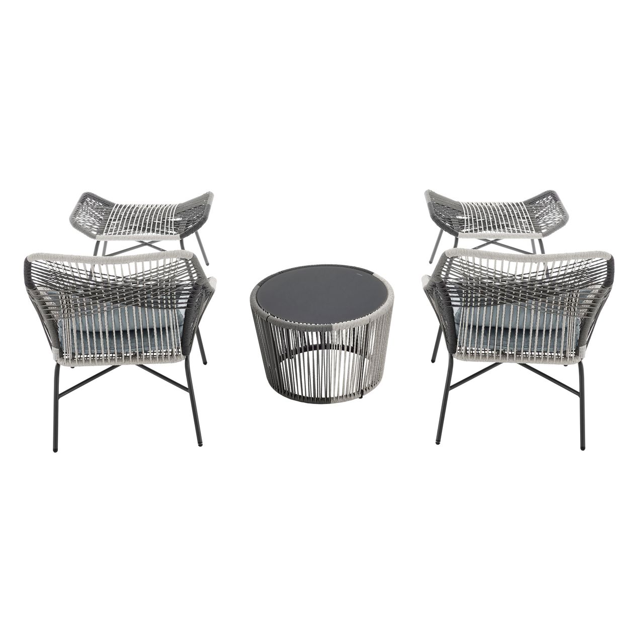 Happy Home Happy Home 5 tlg. Garten Set HGS56-DGR weißes und schwarzes Rattan mit Sitzkissen in dunkelgrau