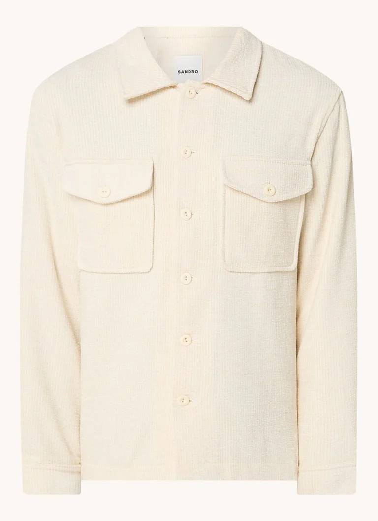 Sandro overshirt in wool blend with ribbed structure and patch pockets
