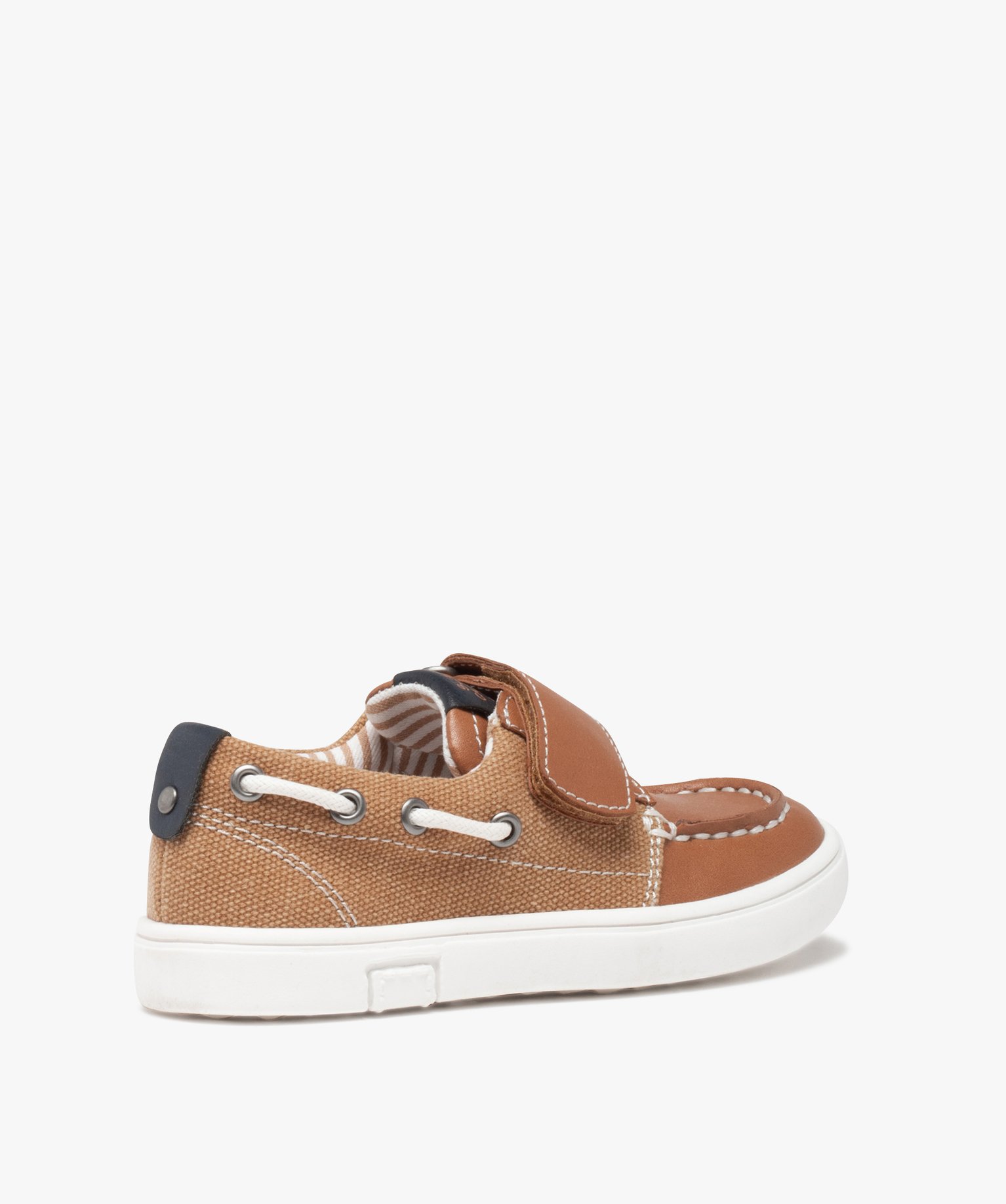 Chaussures bateau Garçon bi-matières à scratch camel | GEMO