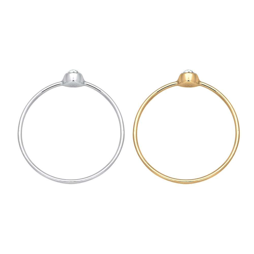 Elli Elli Bague Femmes Empilement Set de 2 Solitaire Basique Bicolore avec Cristal en  Bague