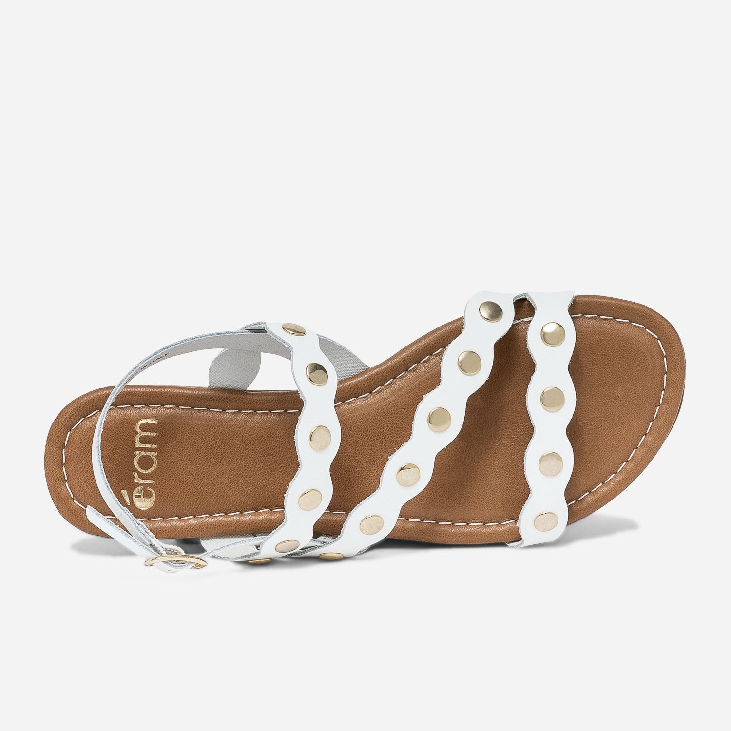 Sandale blanche en cuir à clous