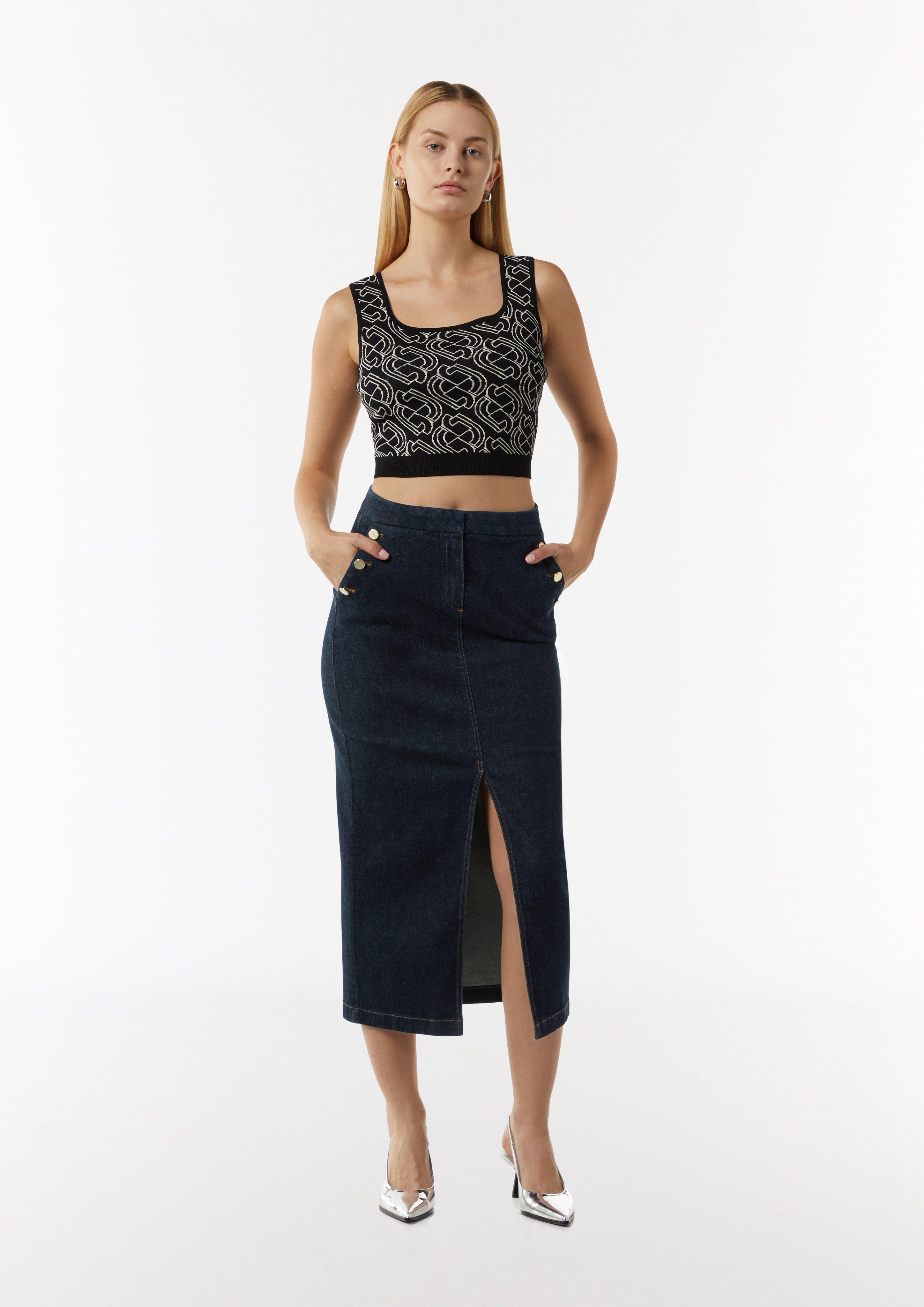 Schmal geschnittener Denimrock mit dunkler Waschung - navy