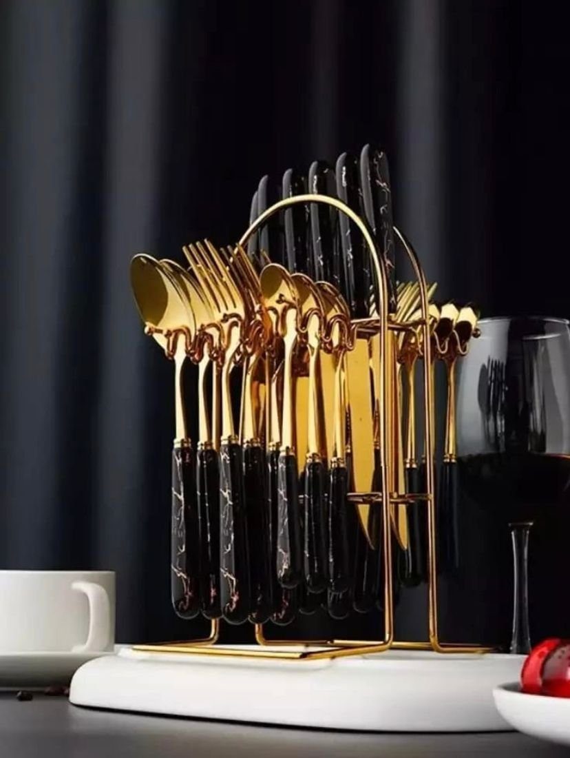 ZELLERFELD Besteck-Set 24-Teilig Besteck Set mit Ständer Essgeschirr Edelstahl Gabel Messer Löffel Teelöffel