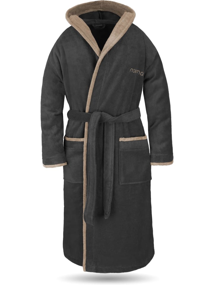 normani Unisex Baumwoll-Bademantel Rob in Schwarz/Beige günstig kaufen