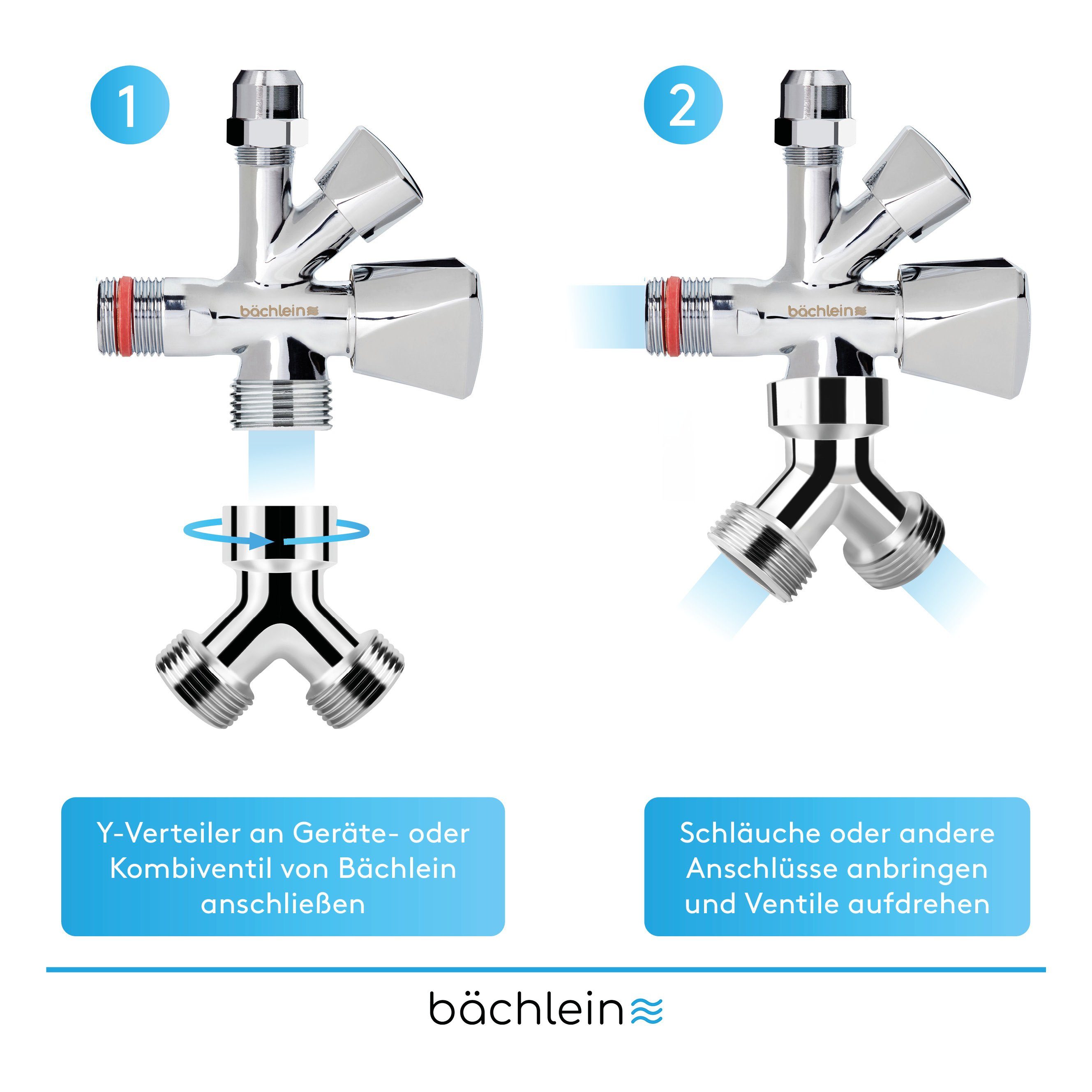 Bächlein 2-Wege-Ventil Y-Verteiler mit oder ohne Absperrhähnen