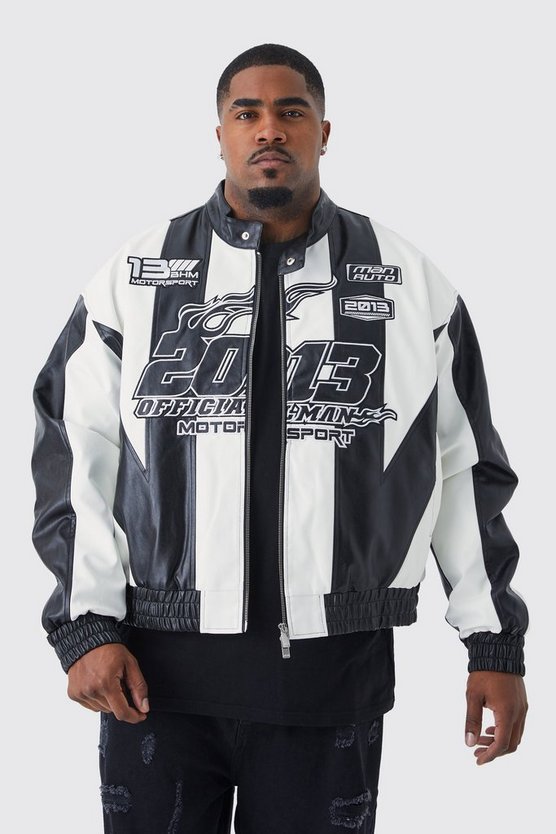 Plus kastige PU Moto-Jacke mit Applikation