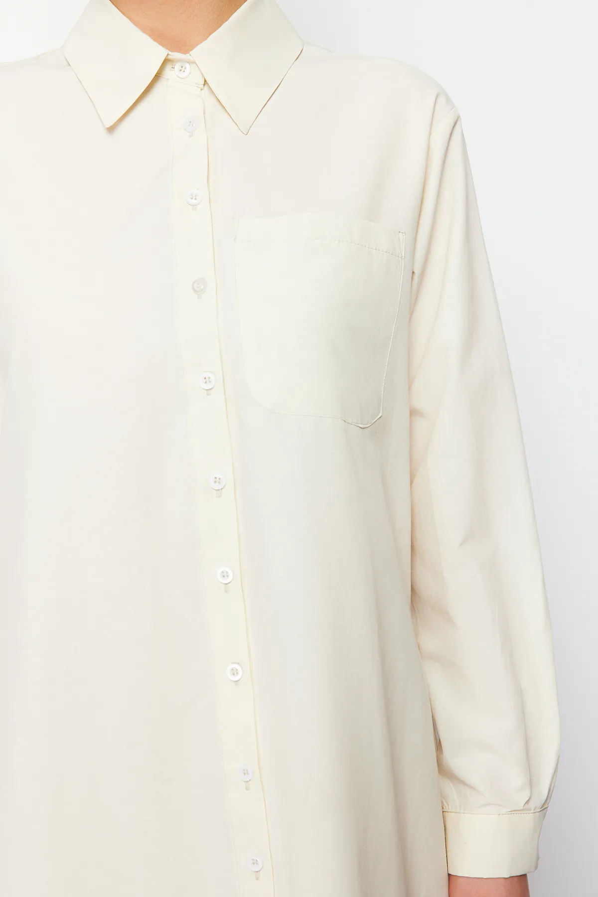 Trendyol Modest  Beiges Hemdblusenkleid - Leinwandgewebt TCTSS24EB00137