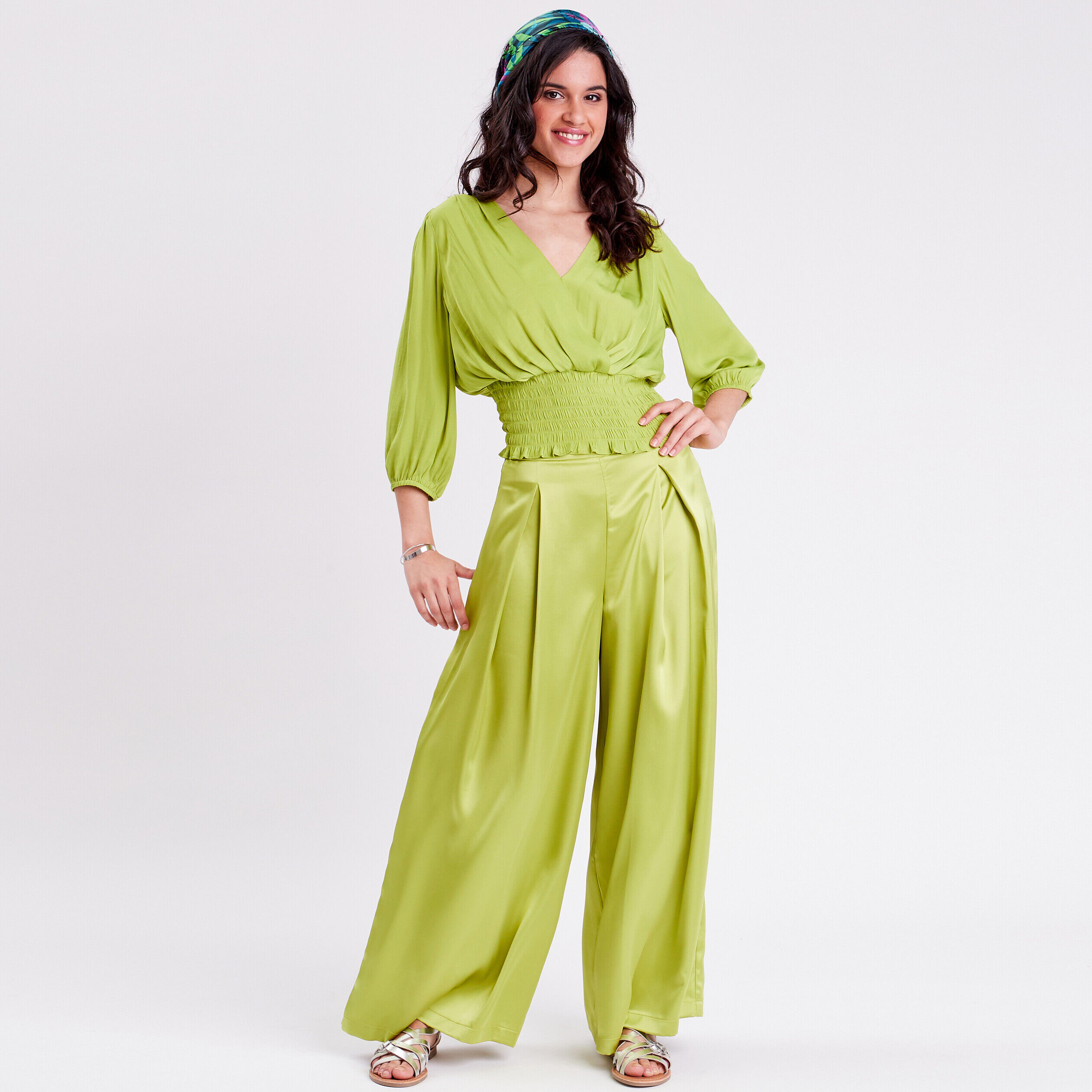 Blouse manches 3/4 vert anis femme | Cache Cache