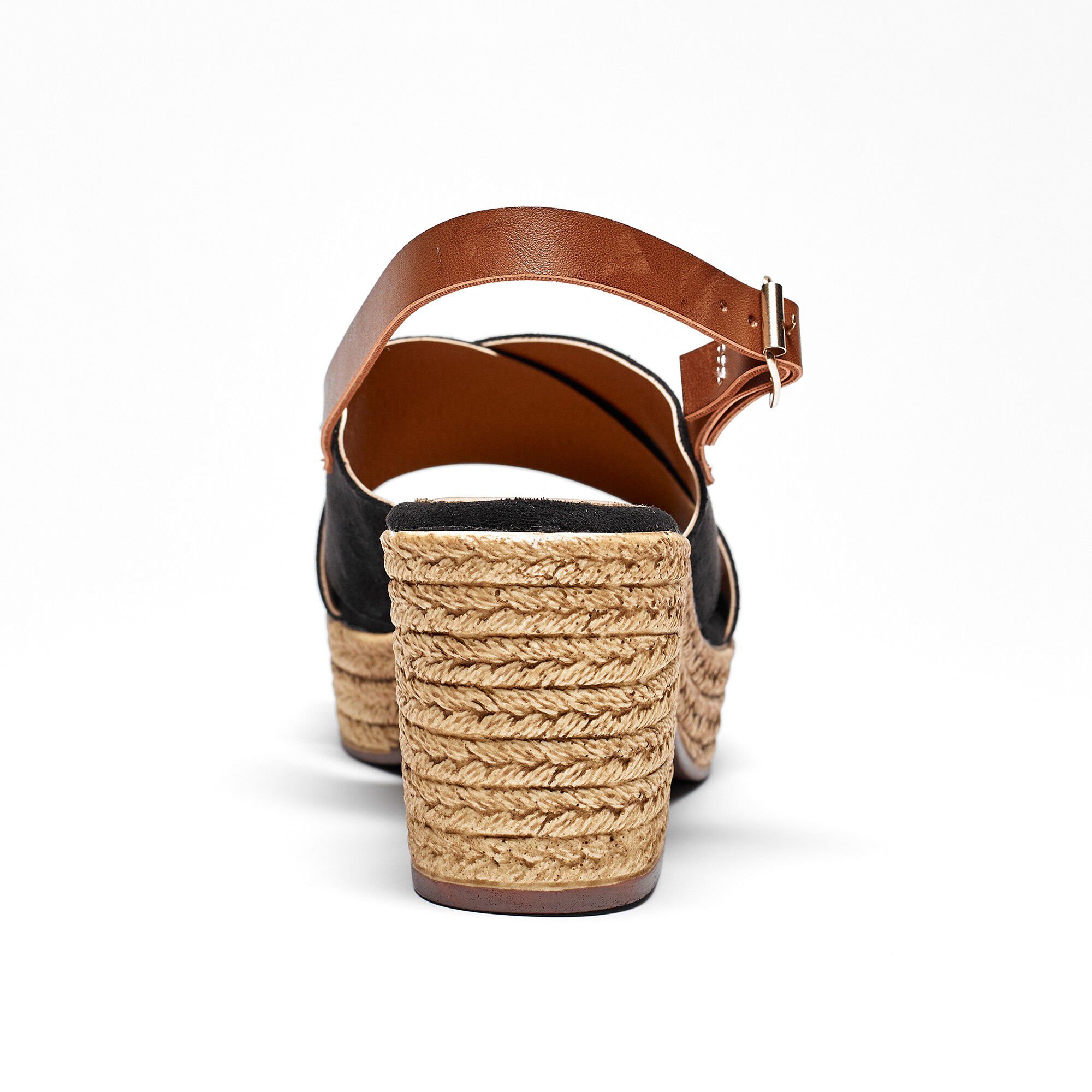 Sandales compensées dessus croisé noir