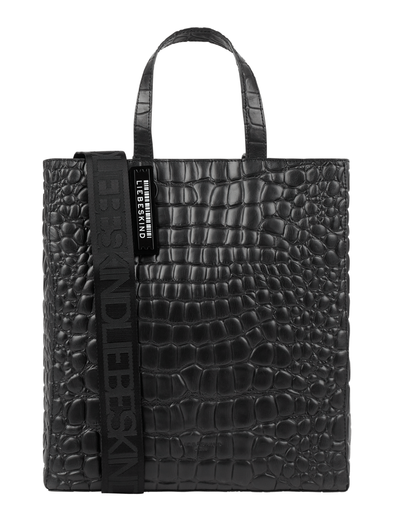 Tote Bag mit Label-Detail Modell 'Kroko' in schwarz