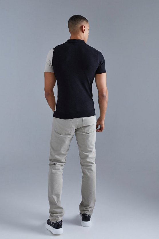 Kurzärmliges Muscle-Fit Colorblock Poloshirt