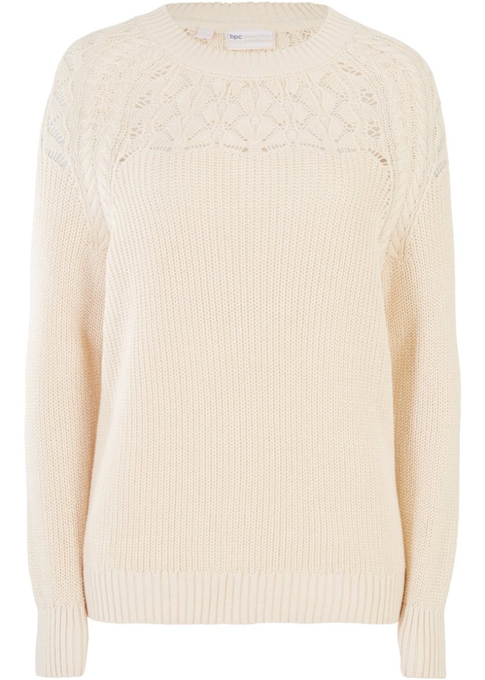 Baumwoll-Pullover mit Ajourmuster