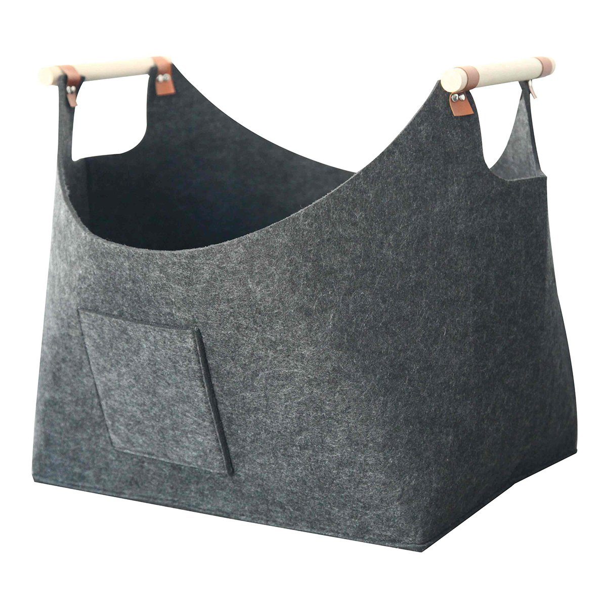 colourliving Aufbewahrungstasche Filztasche groß Filzkorb grau Filztasche Shopper 45x35x27cm (mit 2 Tragegriffen), robuste Verarbeitung, 2 Tragegriffe aus Holz