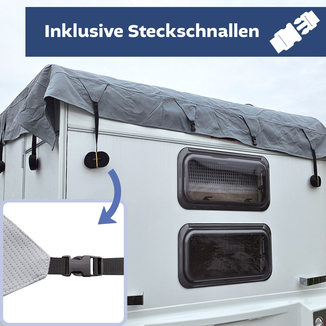 Lemodo Dachschutzplane für Wohnwagen, S 450-500 cm lang