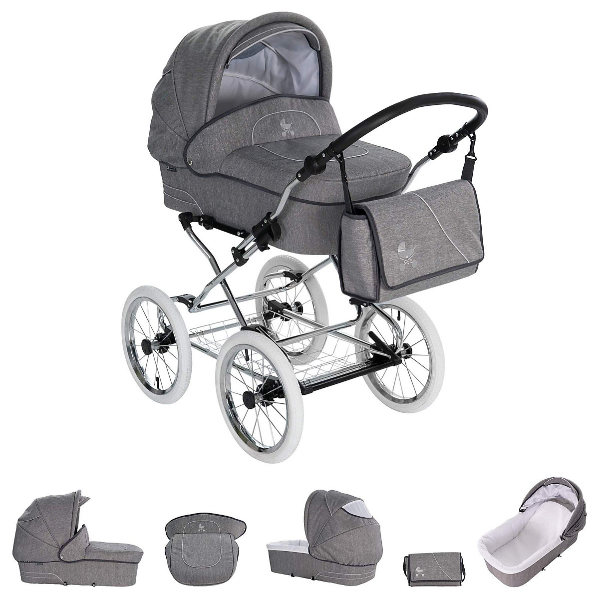 München | 3 in 1 Kombi Kinderwagen Komplettset | Nostalgie Kinderwagen Kombikinderwagen