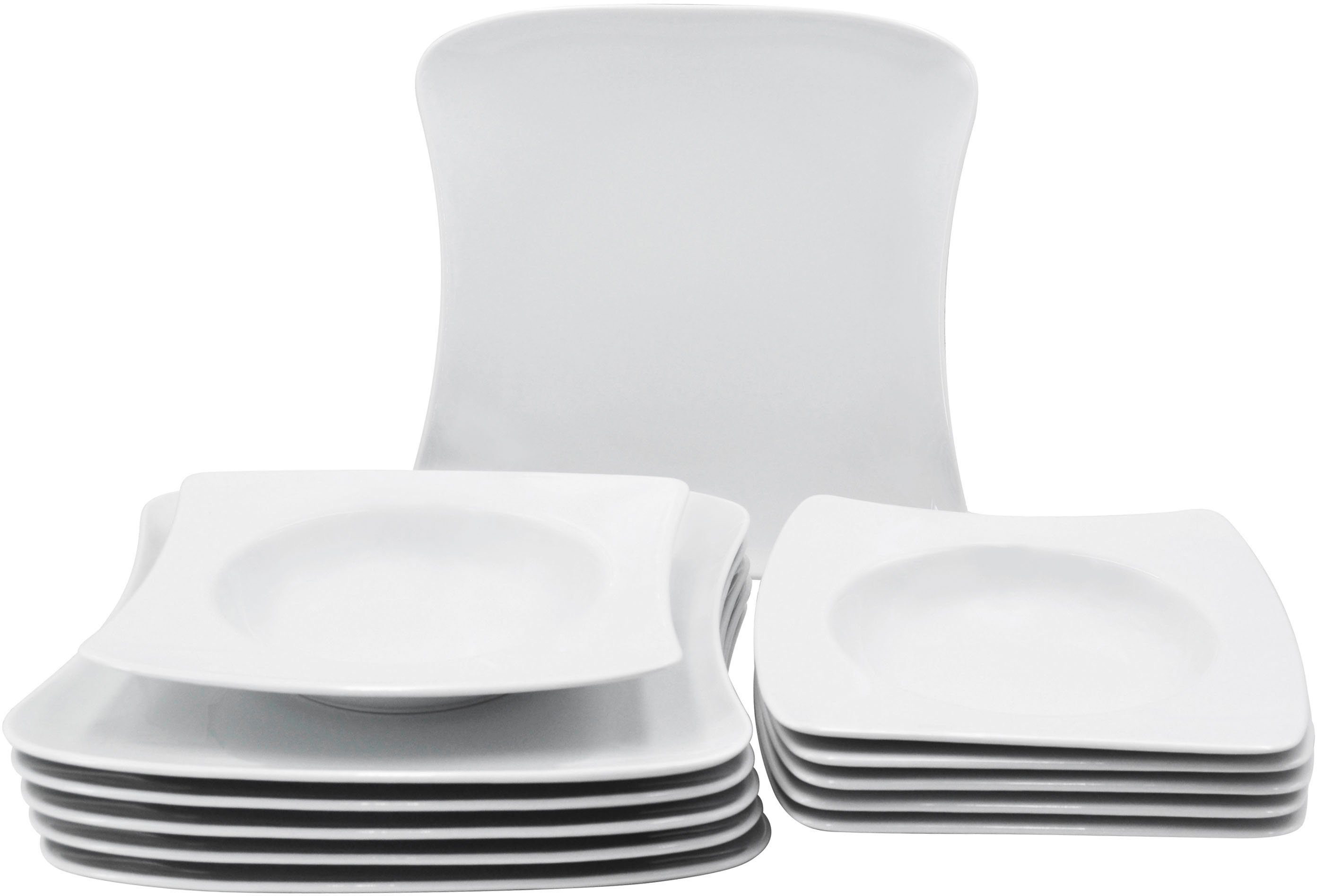 Retsch Arzberg Tafelservice Geschirr-Set SANDY (12-tlg), 6 Personen, Porzellan, Teller Set, weiß, Made in Germany, 12 Teile, für 6 Personen
