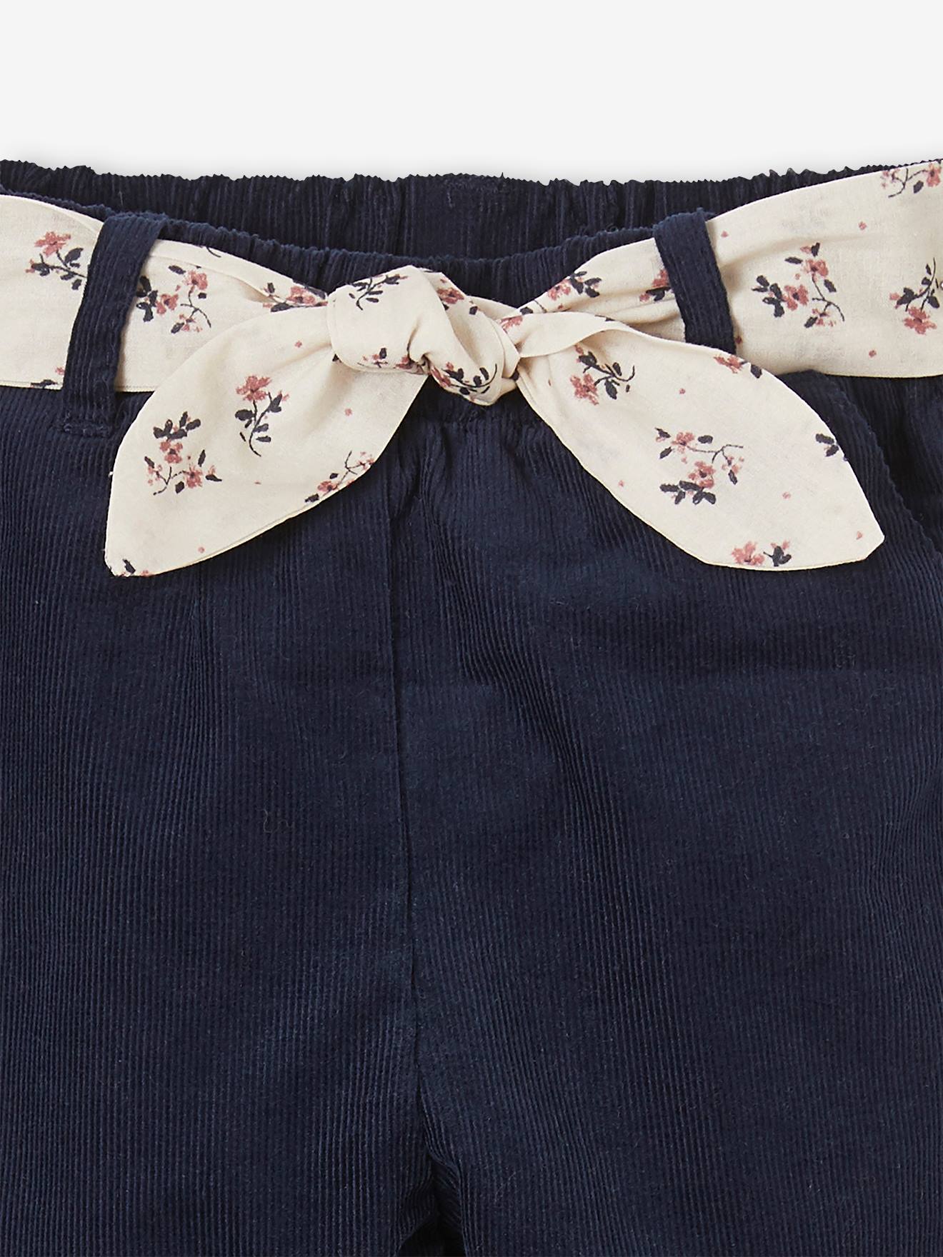 Pantalon en velours bébé avec ceinture en tissu beige clair