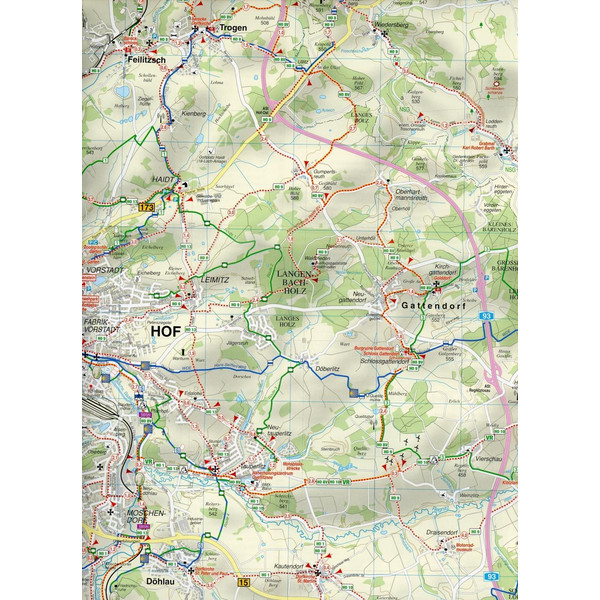 Radwander- und Wanderkarte Bayrisches Vogtland Hof, Rehau und Umgebung 1 : 35 000 - Wanderkarte