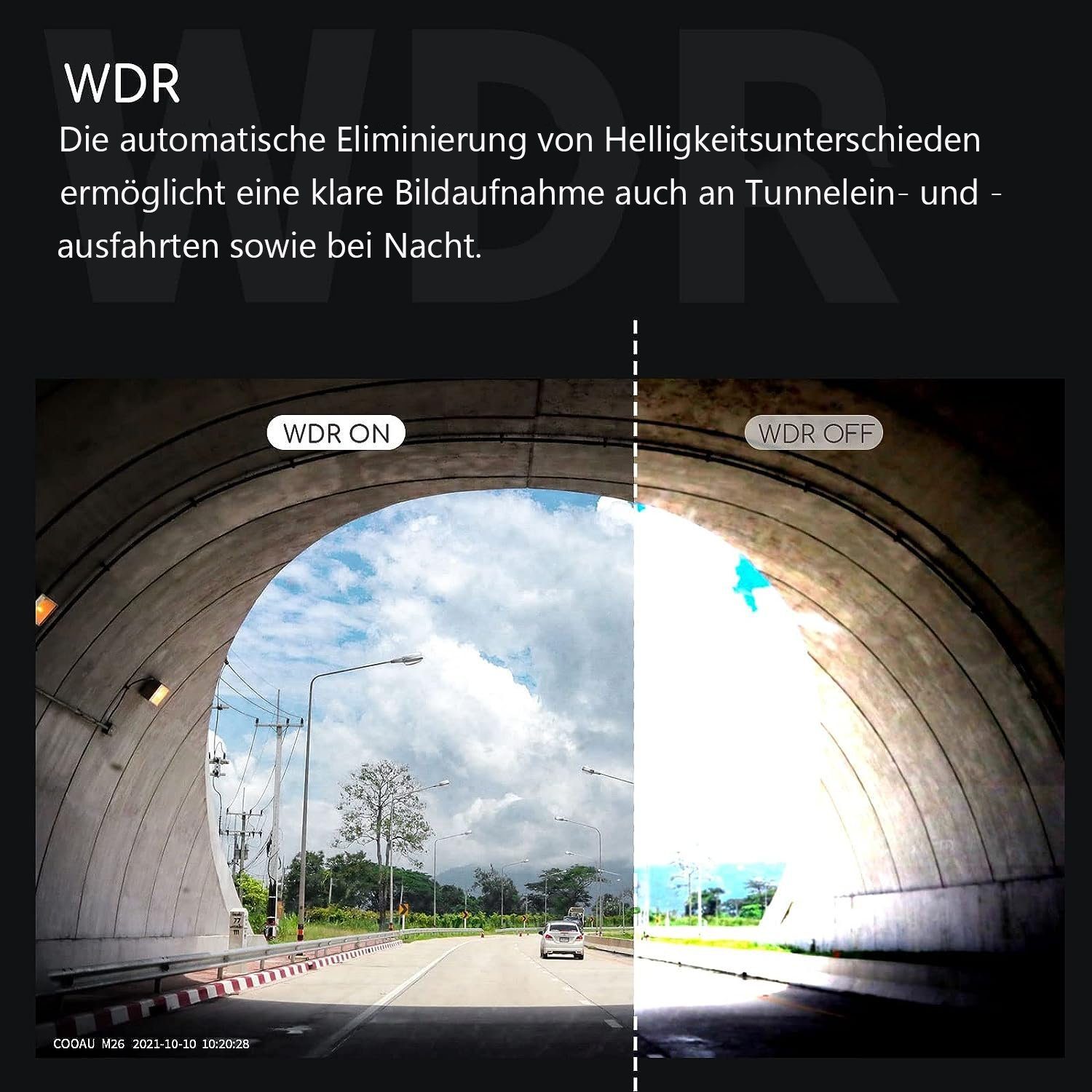 COOAU 1080P WiFi GPS Dual Dashcam Auto mit Infrarot-Nachtsicht & 2 SD Karte Dashcam (FHD, WLAN (Wi-Fi), Mini-Auto-Front-Center-Kamera-Recorder mit Superkondensator,G-Sensor, WDR, Loop-Aufnahme, Parkmonitor,150° Weitwinkel,App-Steuerung)