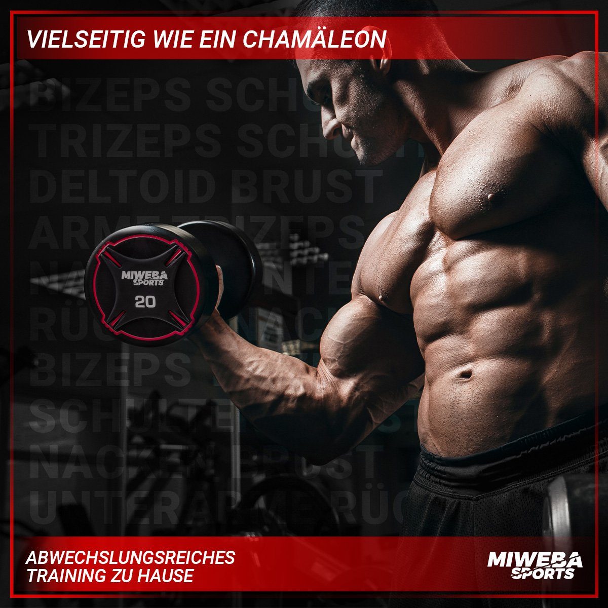 Miweba Sports Kurzhantel Profi Kurzhantel Set RH100 - 9 Gewichtsklassen, (2er-Set, 2,5-25 kg, Stahl, kreuzgerändelter Griff, bodenschonend, Kurzhantelset, Krafttraining, Muskelaufbau, Workout, Training, Sport, Ganzkörpertraining), Fitness Hantel Kurz
