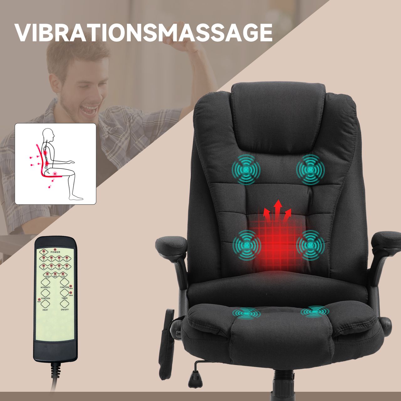 Vinsetto Massagesessel Chefsessel mit Massagefunktion höhenverstellbarer Drehstuhl ergonomischer Gamingstuhl Bürostuhl massage Schwarz 68 x 72 x 110–120 cm