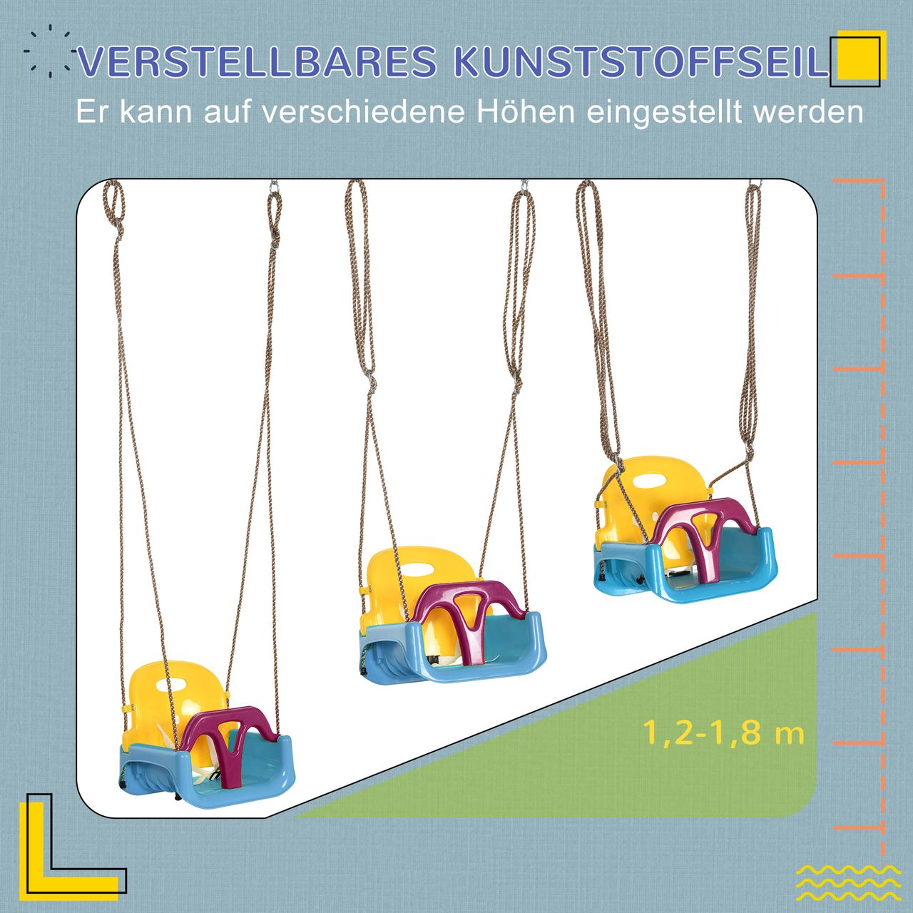 Outsunny 3-in-1 Babyschaukel, Kinderschaukel mit verstellbarem Seil, Blau