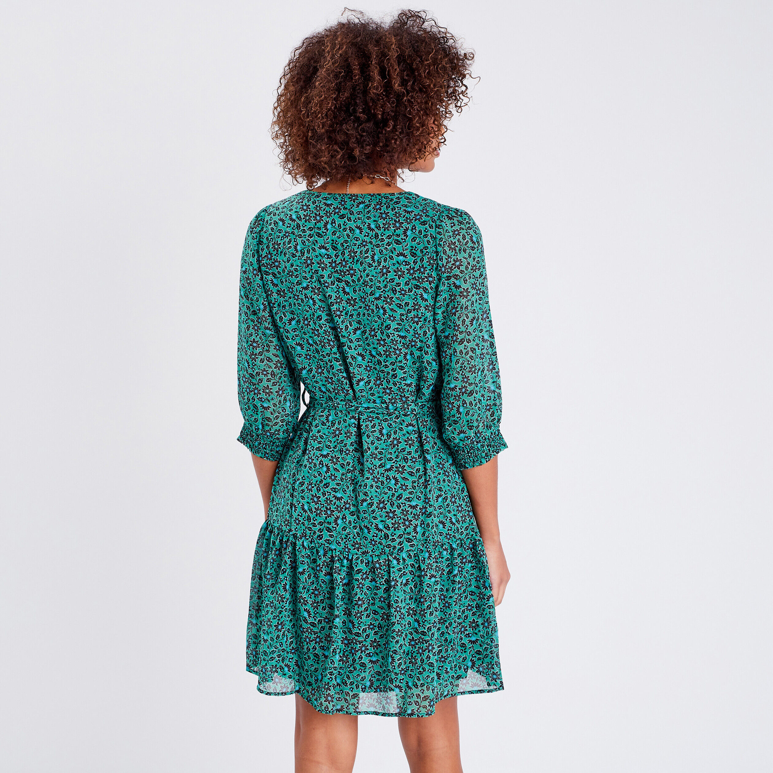 Robe évasée ceinturée vert femme | Cache Cache