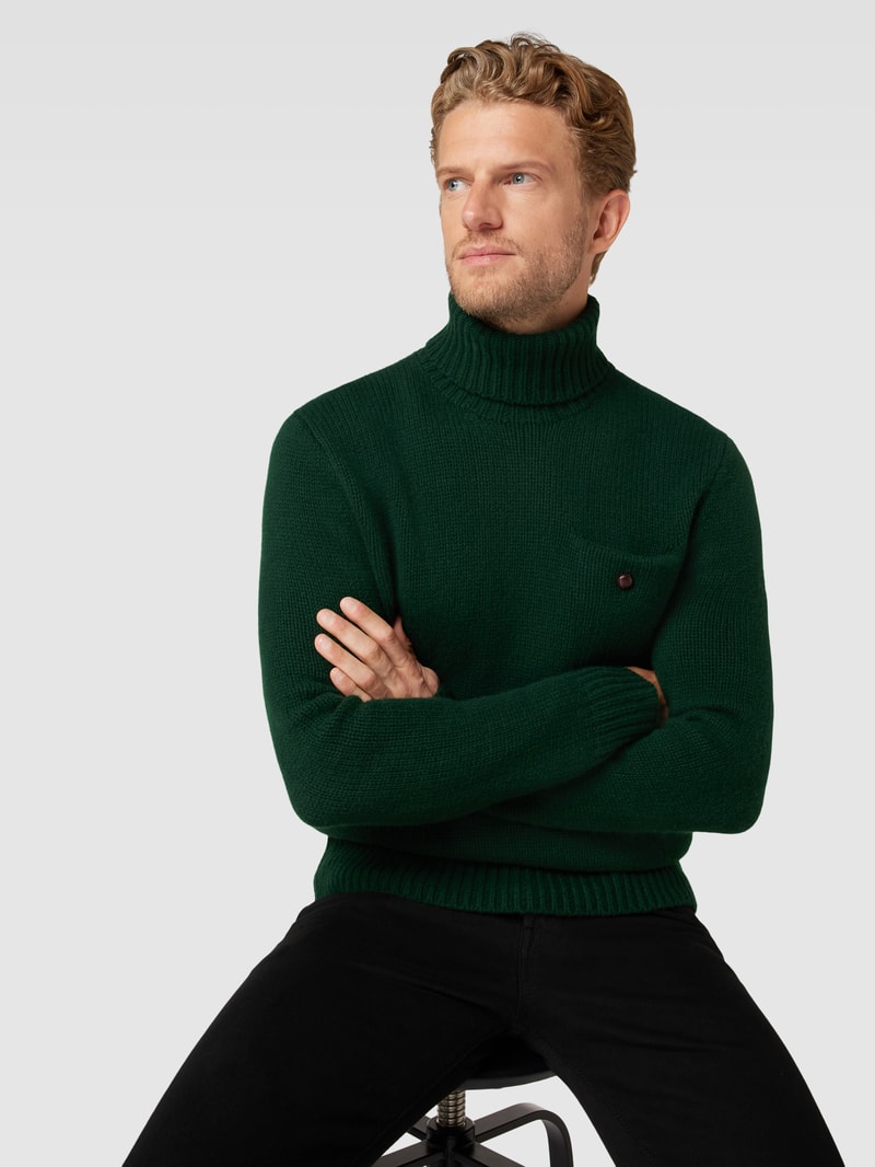 Strickpullover mit Rollkragen in dunkelgrün