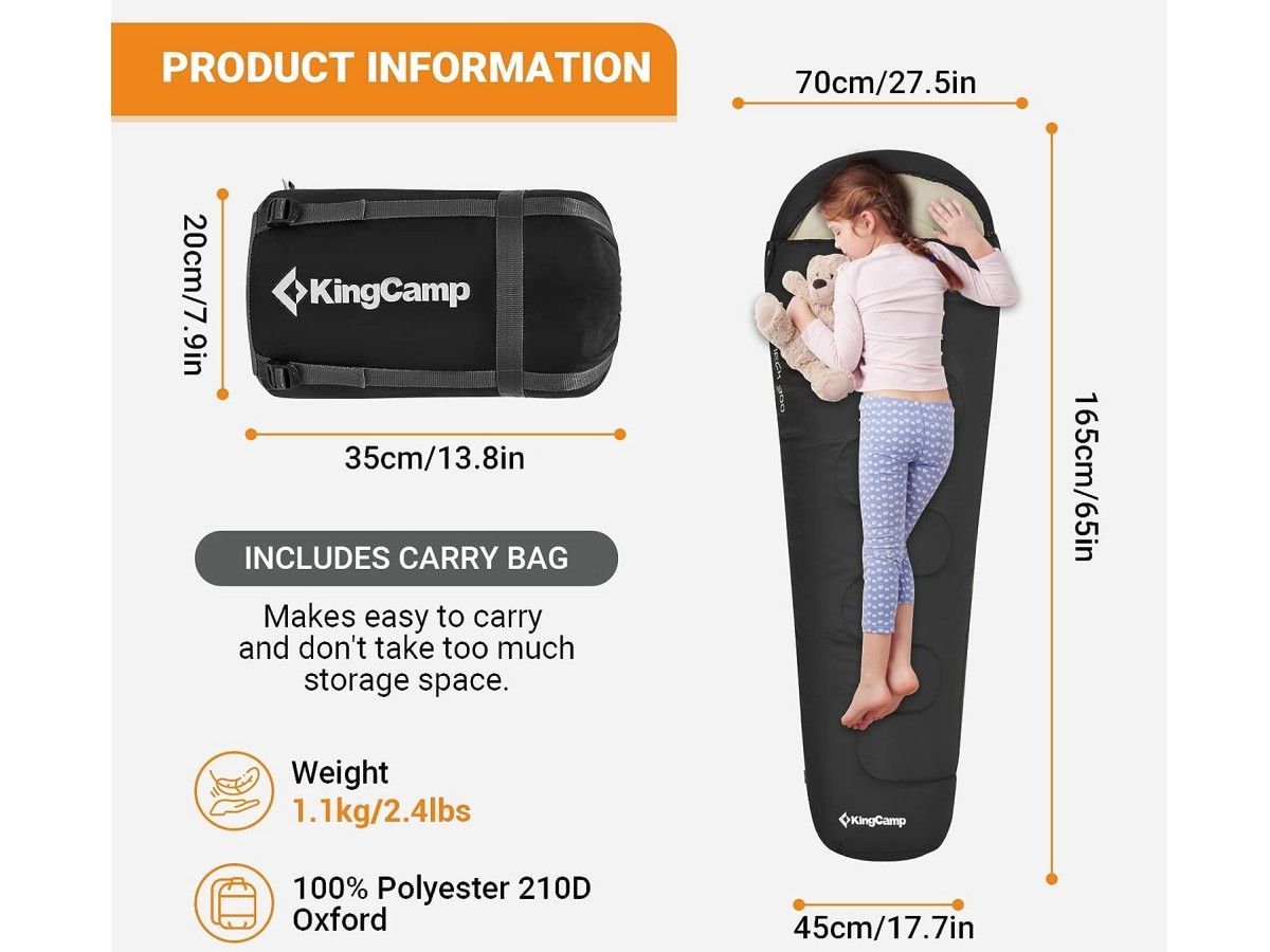 KingCamp 300g/㎡ Füllung Black R Kinderschlafsack