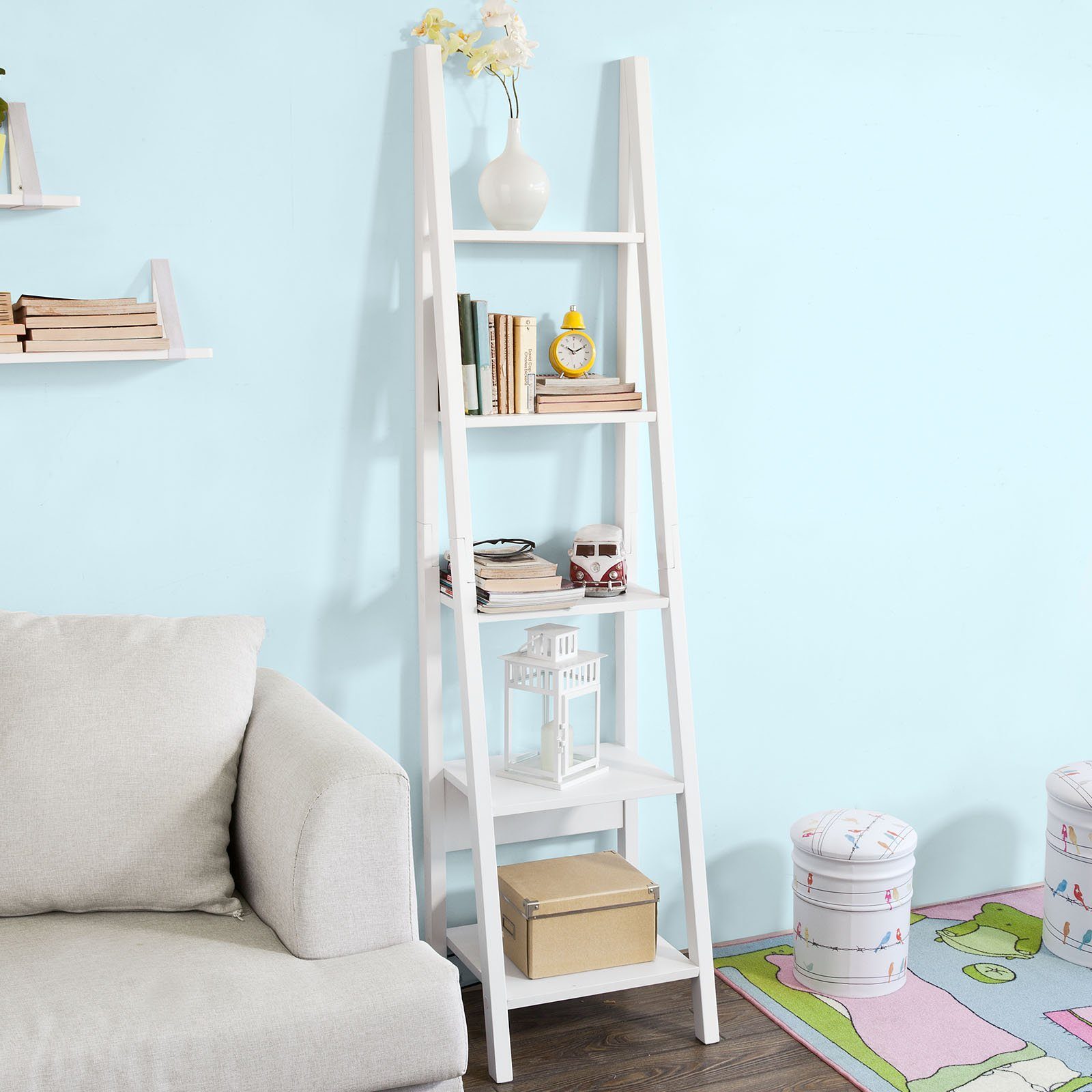 SoBuy Leiterregal FRG101, Wandregal Badrega Standregal Bücherregal mit fünf Böden