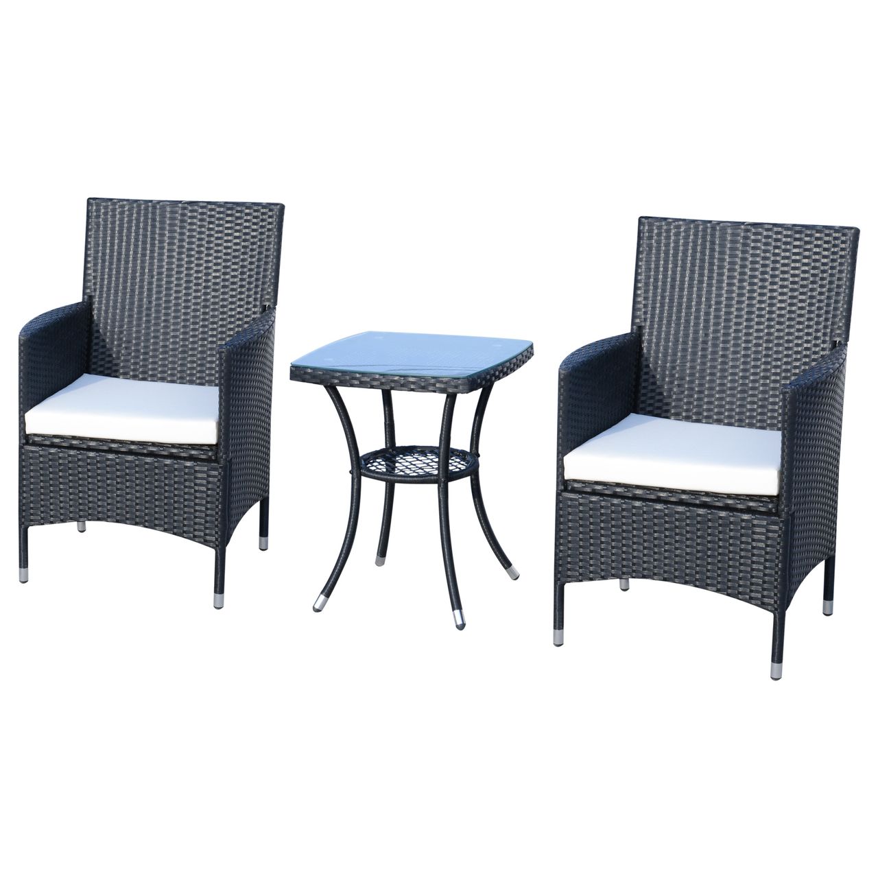 Outsunny 3-tlg. Balkonmöbel Set Sitzgruppe Rattan Gartenset Polyrattan Schwarz