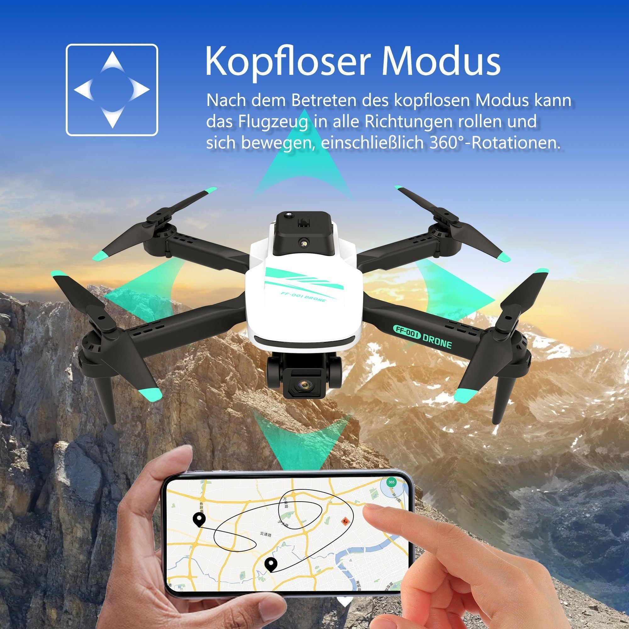 TizzyToy Drohne, Spielzeug, App-Steuerung, 360-Grad-Hindernisvermeidung Spielzeug-Drohne (4K-Kamera, Three speed modes: low, medium and high (indoor, outdoor, play),Air pressure height setting, optical flow positioning, Gestensteuerung, 3D FlipFoldab