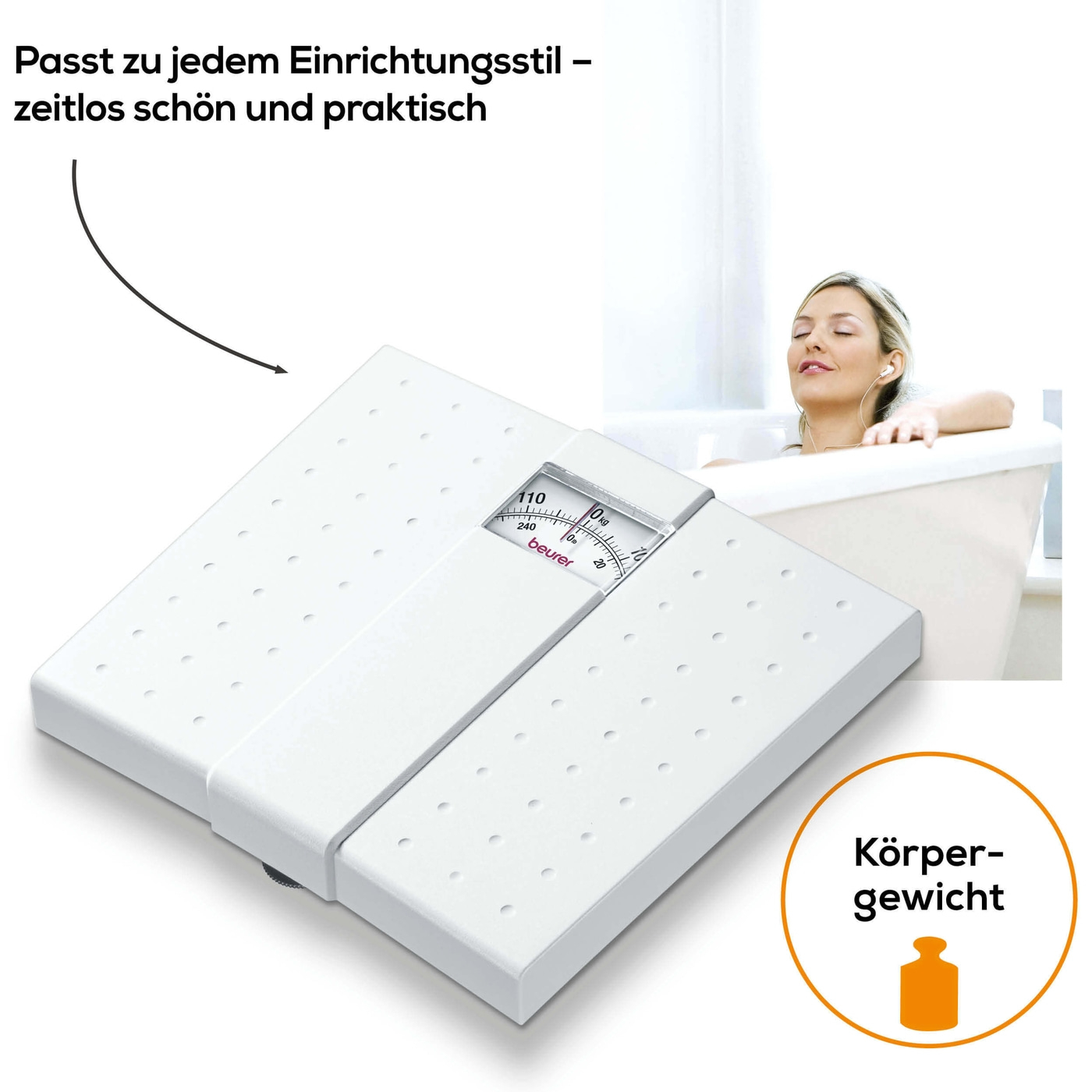 Beurer mechanische Personenwaage - MS 01-Personenwaage mit analoger Gewichtsanzeige & rutschhemmender Oberfläche - bis 120 kg