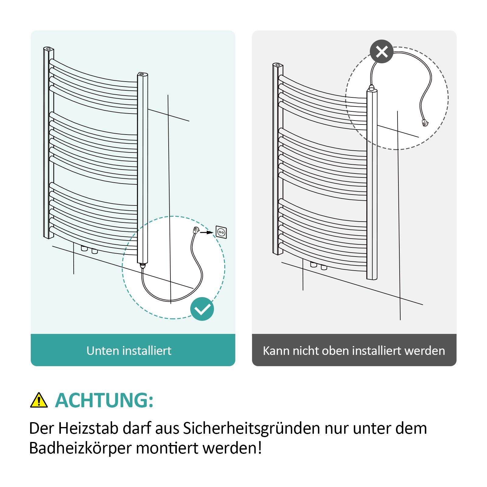 EMKE Heizstab EMKE Heizstab Heizpatrone für Badheizkörper mit Stecker und Schalter