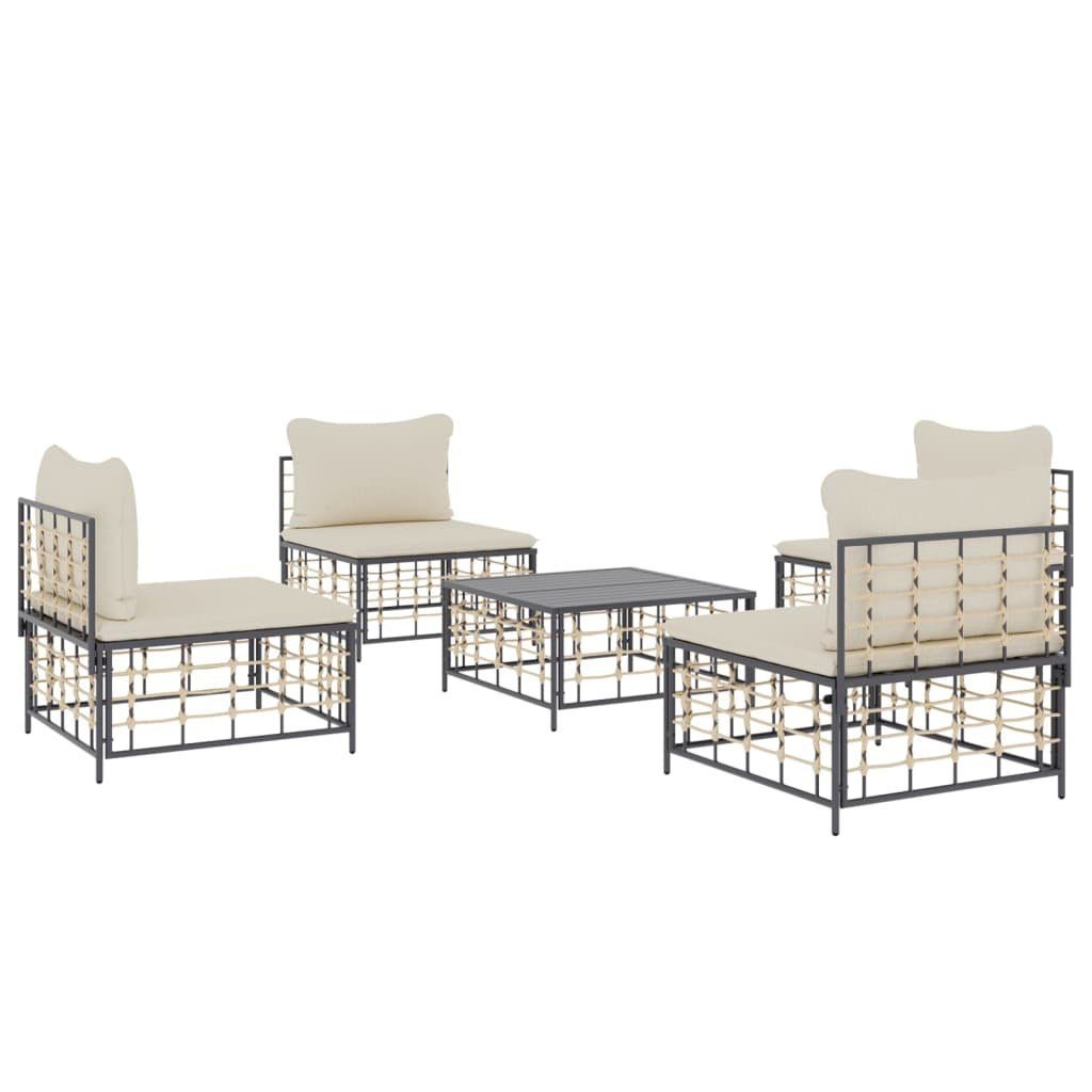 vidaXL Loungesofa 5-tlg. Garten-Lounge-Set mit Kissen Anthrazit Poly Rattan, 5 Teile