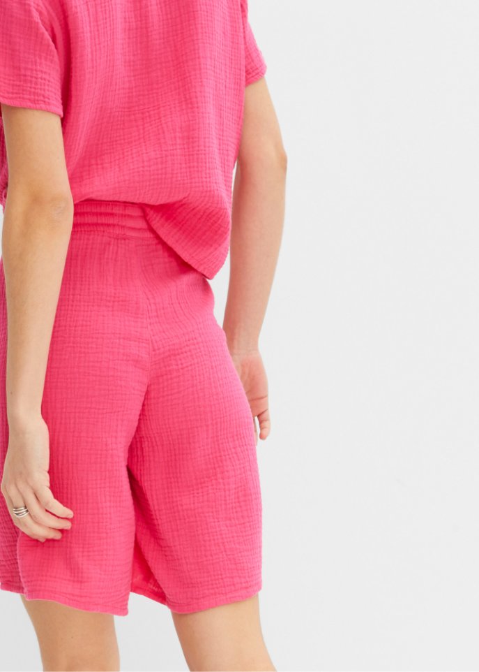 Musselin-Bermuda mit High-Waist-Bequembund und Taschen